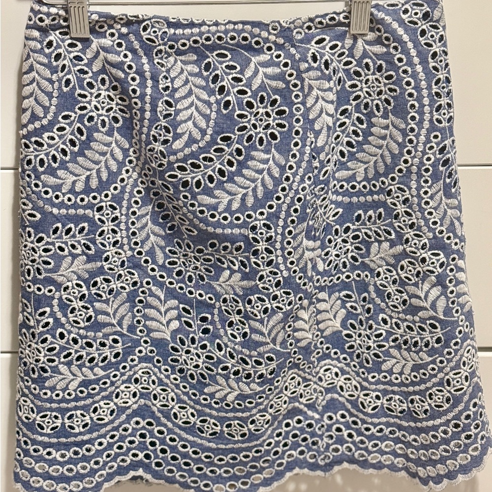 LOFT Blue and White Embellished A-Line Mini Skirt